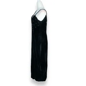 Vintage‎ Black Velvet Pearl Beaded Maxi Slip Dress 90s Formal Evening Size 10 thumbnail 4
