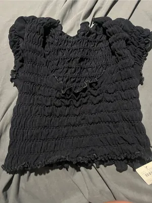 NWT Anthropologie Smocked Black Women's Short Sleeve Top thumbnail 3