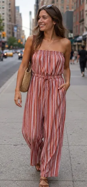 No Boundaries Striped Strapless Jumpsuit Medium thumbnail 1