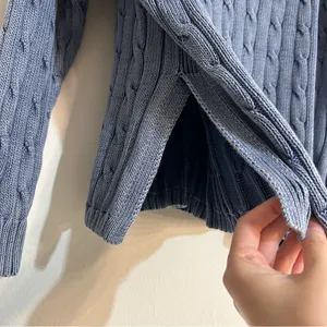 Polo Ralph Lauren Blue Cable Knit Pima Cotton V-Neck Sweater Fisherman Preppy thumbnail 2