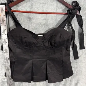 Hyacinth House Black Bustier Pleated Ophelia Top Tie Shoulder Size L thumbnail 13
