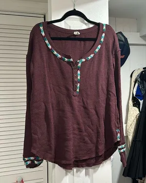 We The Free Wine Rainbow Knit Blouse Top Long Sleeve Thin Sweater large thumbnail 2
