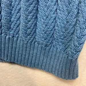 LL Bean Womens Blue Cotton Cable Knit Sweater Size Medium Fisherman‎ thumbnail 6