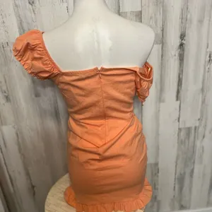 Haute Monde Pastel Orange Ruched Off the Shoulder Lace Up Milkmaid Mini Dress S thumbnail 3