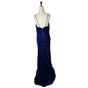 Stacees Gown Women 14 Royal‎ Blue Sequin Prom Lace Up Back Slit Train Formal NWT thumbnail 3