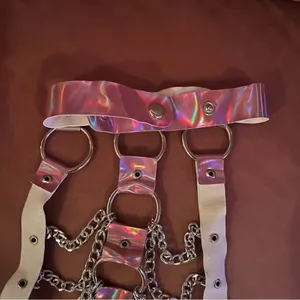 Dolls Kill Pink metallic chain harness and rainbow tube top thumbnail 5