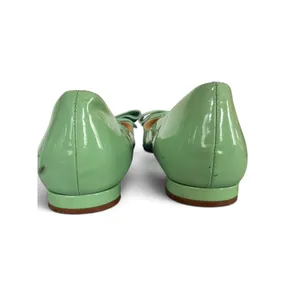 Saks Fifth Avenue Mint Green Patent Leather Bow Pointed Toe Flats Italy 10B thumbnail 5