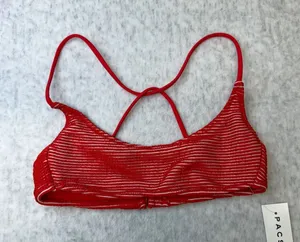 PacSun Eco Red White Striped Smocked‎ Crisscross Bikini Top XXS New 0412-060 thumbnail 1