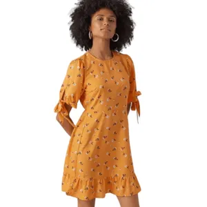 Vero Mada Orange Floral Ruffle Mini Dress Cottagecore M NWT Boho Cute Romantic thumbnail 2