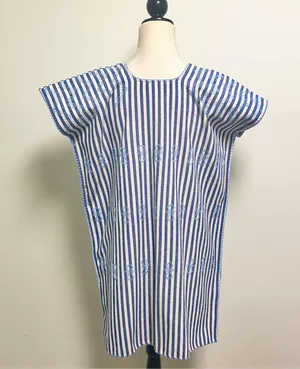 Tuckernuck Ivory Blue Stripe Mini Sullivan Embroidered Canvas Caftan Tunic Small thumbnail 6