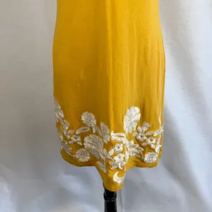 Mustard Yellow Floral Embroidered Sun‎ Dress Medium Bohemian Vacation Resortwear thumbnail 3