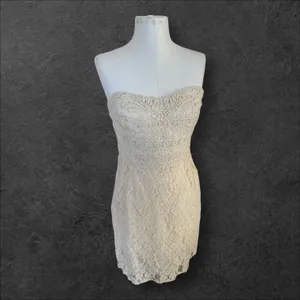 Free People Cream Strapless Lace Mini Dress size 12 Feminine Romantic Coquette thumbnail 7