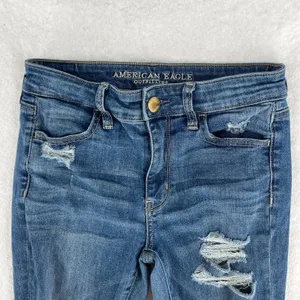 American Eagle Outfitters High Rise Jegging Jeans Womens 4 Blue Denim Distressed thumbnail 3