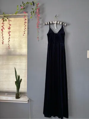 Windsor Navy Velvet Maxi Slip Dress - V-Neck Sleeveless thumbnail 2
