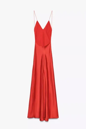 Zara nwt red maxi dress fitted bodycon satin effect party evening holiday gown thumbnail 8