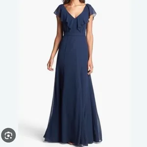 Burgundy Jenny Yoo "Cecilia" Ruffled Chiffon Long Dress thumbnail 5