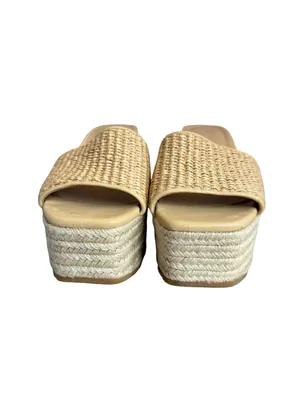 Veronica Beard Cream Woven Raffia Espadrille Wedge Sandals Slide Size 7 Women's thumbnail 5