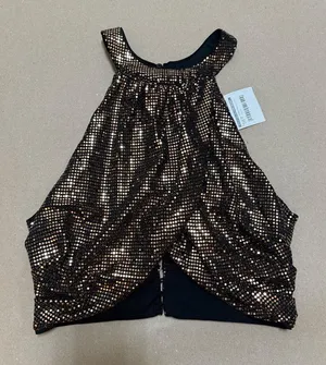 Black and Gold Sequin Halter Top thumbnail 1