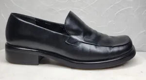 Franco Sarto Bocca Leather Block Heel Loafers 8.5 Black Square Toe Y2K Office thumbnail 1