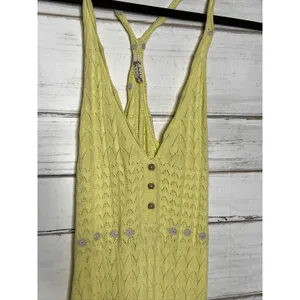 Free People Knit Mini Slip Dress Small Yellow Floral thumbnail 4