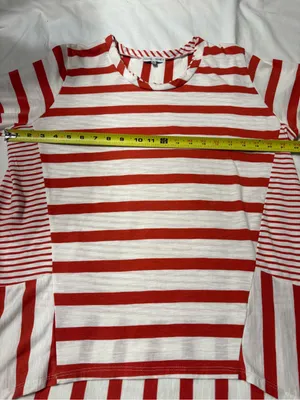 Thyme+Honey Cotton Oversized Red and White Crewneck Top SZ L Coastal thumbnail 6