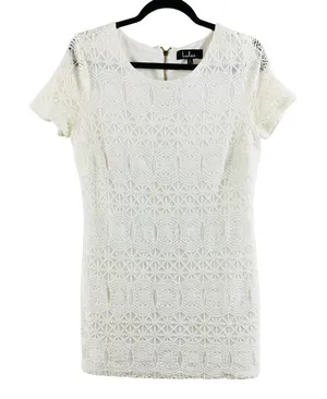 Lulus Shift Dress Mini Lace Overlay Short Sleeve White Zipper Size L thumbnail 1
