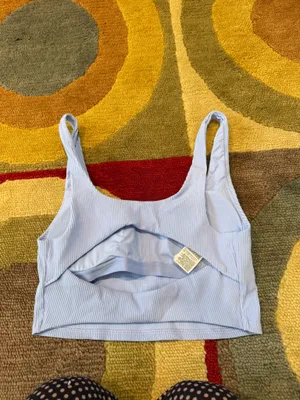 Athleta Women Light Blue Ribbed Back Cutout Sports Bra / Short Crop Top Small thumbnail 2