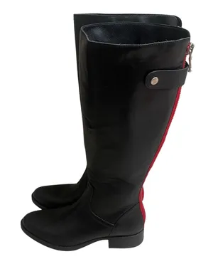 Steve Madden journal Black Tall leather Boots Red Navy Rear Zipper women z 8 EUC thumbnail 1