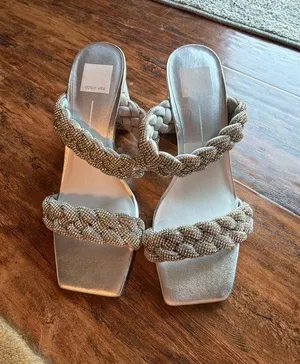 Dolce Vita Women's Paily Braided Chunky Heel Sandals Silver Rhinestone thumbnail 1