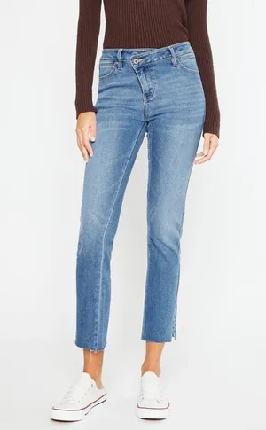 KANCAN Nava High Rise Straight Slim Leg Jeans in medium wash thumbnail 1