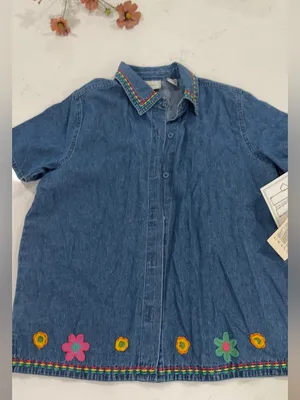 Vintage Embroidered Blue Denim Button-Up Shirt thumbnail 3
