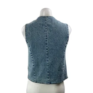 Habitual Women's Blue Sleeveless Button Down V Neck Denim Jean Vest Top Size S thumbnail 3