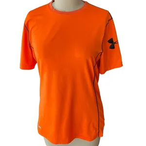 UNDER ARMOUR Neon Orange & Black Activewear Short Sleeve Top ~ Size LARGE thumbnail 2