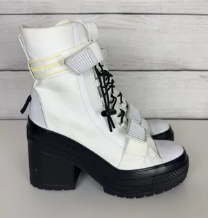 Converse All Star GR82‎ De Luxe Womens 6.5 White Boots Block Heel Cord Lock Goth thumbnail 1