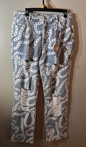 Spoon Jeans Womens Size 13 Distressed Chain‎ Print Straight Leg Denim NWT thumbnail 1