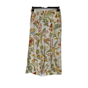 Floral Linen Blend Wide Leg Pants Size M Boho Botanical Resort Summer thumbnail 2