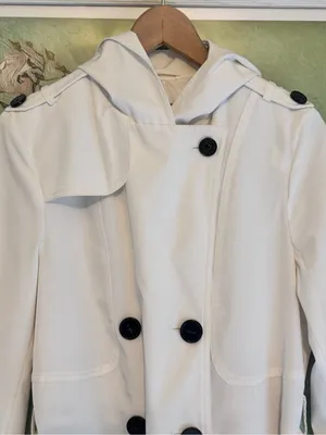 ESPRIT Hooded Double Breasted Trench Coat with Belt M 20” p2p White EUC thumbnail 6