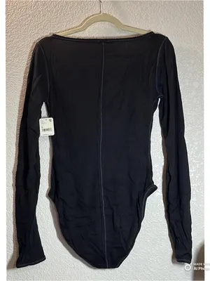 NWT Free People Intimately Sloane Long Sleeve Henley Bodysuit Black Small S thumbnail 4
