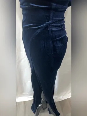Crystal Doll Navy Velvet Off The Shoulder Formal Maxi Evening Gown Dress Size 1 thumbnail 4