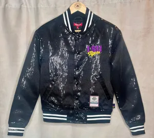 Mitchell & Ness LSU Tigers Sequin Bomber Jacket Black Snap Front S thumbnail 1