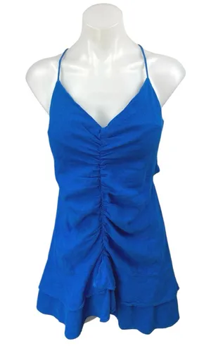 Zara Blue Ruched Cutout Sleeveless Cami Camisole Tank Tiered A Line Mini Dress S thumbnail 1