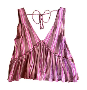 American Eagle Striped Halter Peplum Top Purple Pink Cotton Open Back Boho thumbnail 1