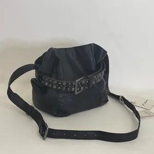 NWT!! FREE PEOPLE Black Leather Embellished Belt Bucket Bag Studded Studs Solid thumbnail 4