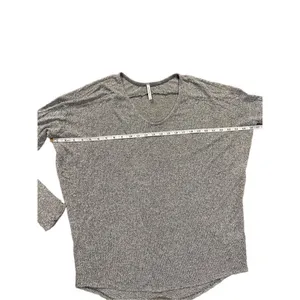 Lulu’s Basic Heathered Gray relaxed fit Knit Blouse Long Sleeve V‎ Neck Hi Lo sz thumbnail 5