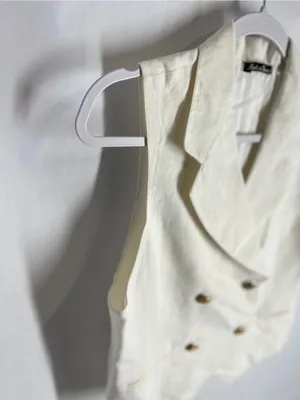 Vintage 90s Ivory Linen Blend Double Breasted Vest Gold Buttons M thumbnail 4