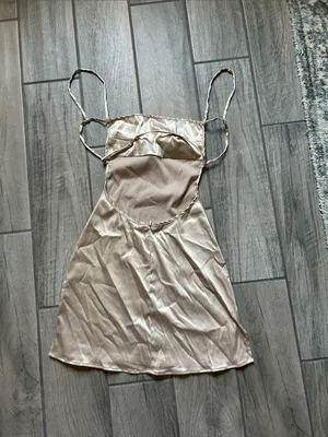 Champagne Satin Slip Dress with Thin Straps thumbnail 3