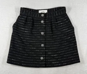 ba&sh Livi Noir Black Striped‎ Metallic Tweed Button Front Mini Skirt Size 1 S thumbnail 1