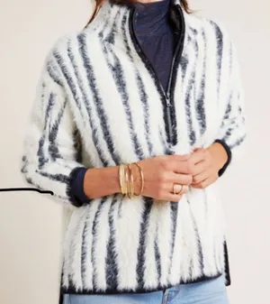 Anthropologie Cindy Eyelash Zebra 1/2 Zip Pullover Sz S‎ thumbnail 1