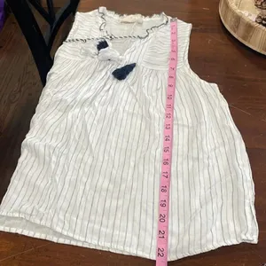 Anthropologie Savannah Jane White and Navy Striped Sleeveless Top thumbnail 7