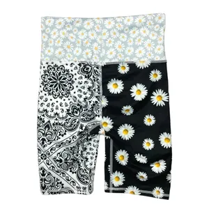 Women's Multicolor Mixed Media Print Floral Daisy Athletic Bike Short Size S thumbnail 2